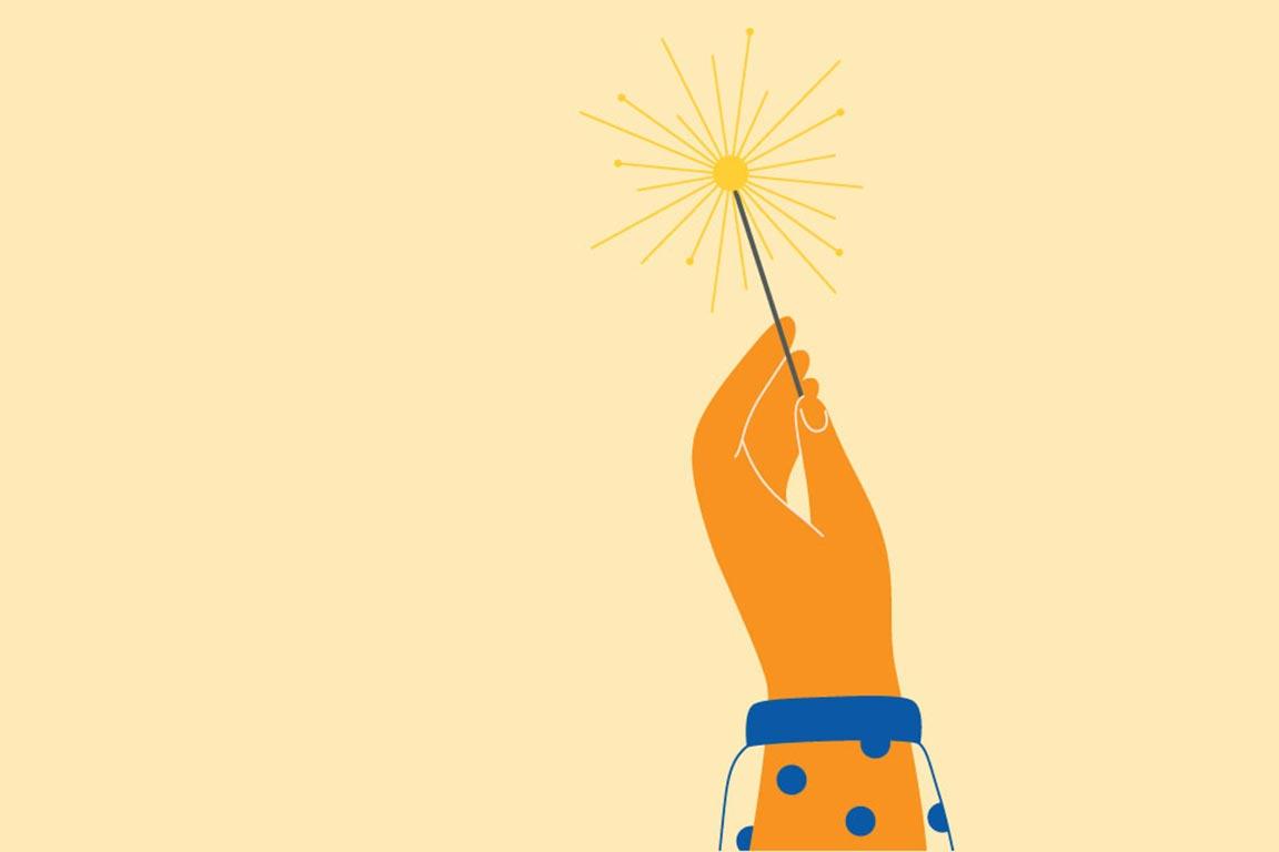 An illustration of a hand holding a sparkler.